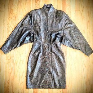 MICHAEL HOBAN for NORTH BEACH LEATHER - Vintage 80s Leather Dress - Cheetah- M